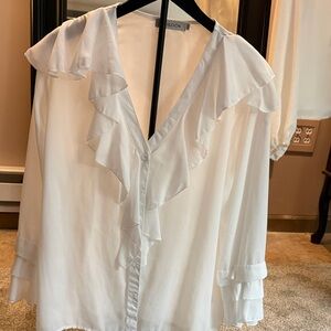 MISSLOOK Ivory Ruffled V-Neck Blouse